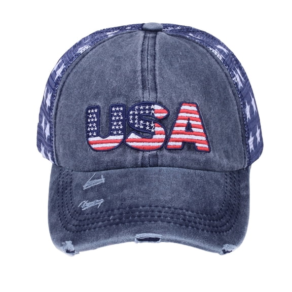 Black Mesh Fabric, Embroidery Fabric, Fourth of July decorations, Fourth of July Accessories, Usa Graphic Adjustable Headwear, 1 Pc, Distressed Navy, Unisex, Backyard Bbq