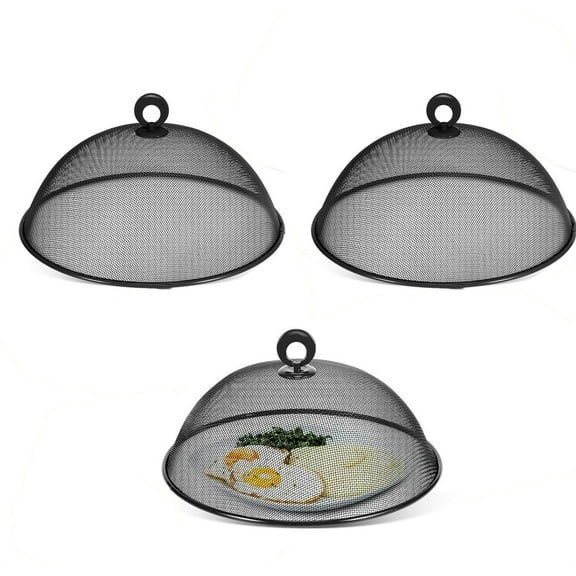 Black Mesh Food Cover, GIXUSIL Stainless Steel Food Tent, Large Screen Dust Cover, Net Tent, Metal Mesh Against Flies & Bugs Cover for Indoor Outdoor Picnic Caming (3 Pcs, 10 in)