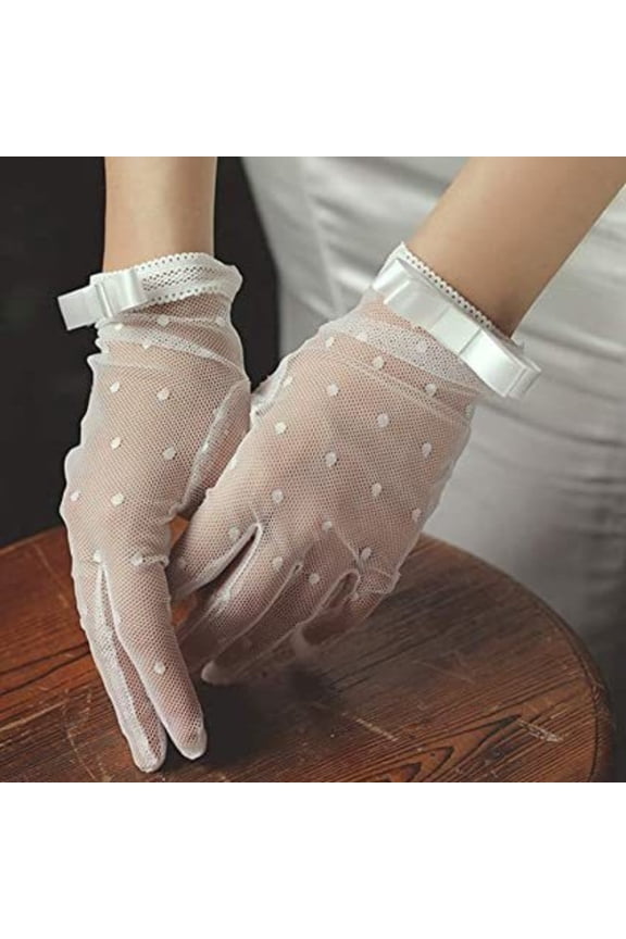 Black Mesh Lace Bow Gloves, Gothic Lolita Vintage Costume Accessories