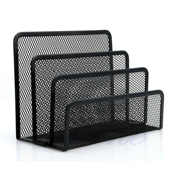 Triani Desk Mail Organizer, 1 Pack Office Small Letter Holder Sorter Desktop File Organizer Metal Mesh with 3 Vertical Upright Compartments, Black