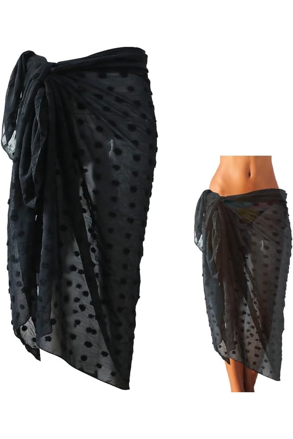 Black Mesh Sarong Cover Up Long Beach Pareo Swimsuit Sheer Scarf Coverup Summer Bikini Sexy Rectangle Polyester Bathing Suit Wrap Dress Bottom Coverups Shawls for Women Skirt Accessories DIY