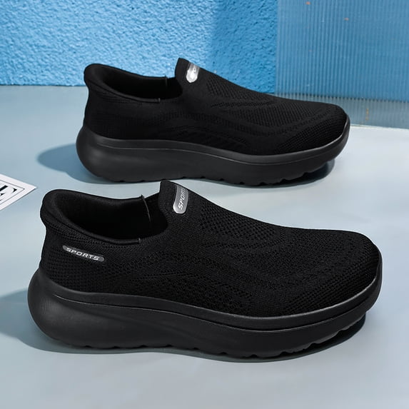 Black Mesh Slip-On Platform Cushioned Walking Shoes