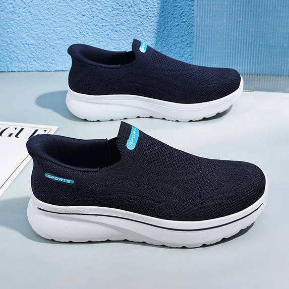 Black Mesh Slip-On Platform Cushioned Walking Shoes