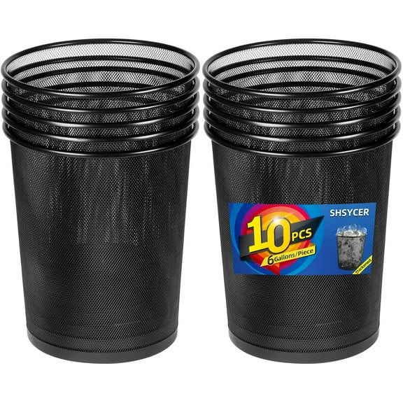 Black Mesh Trash Cans, 10-Pack 6 Gal Mesh Office Trash Can, Open Metal Wire Wastebaskets, Waste Basket Trash Can for Near Desk,Recycling Garbage Container Bin for Office, Home,School