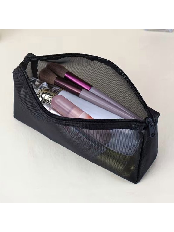 Black Mesh Triangle Makeup Bag Portable Cosmetic Organizer Pouch