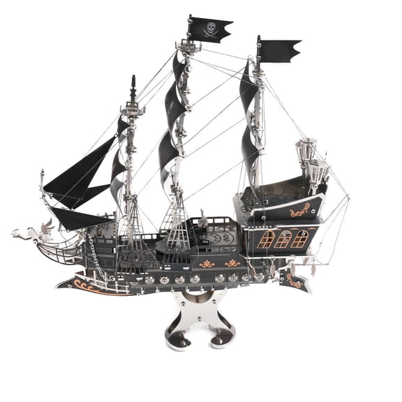 Black Metal 3D Pirate Ship Model Kit, 300+ PCS DIY Sailing Ship, Mechanical Build Tabletop Display Gift for Adult Hobbyists