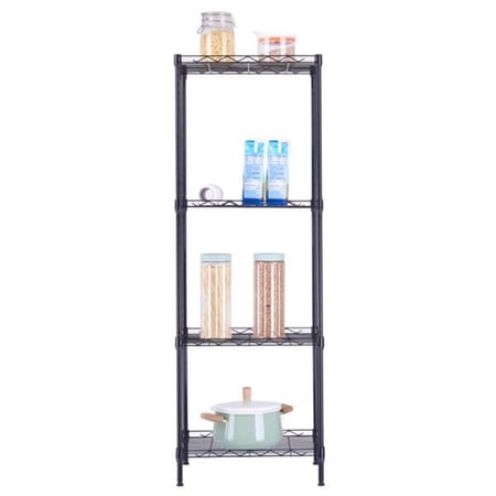 Black Metal 4-Tier Wire Shelving Unit Storage Rack - 17.91 in Length x 12.01 in Width for Pantry Garage Organization