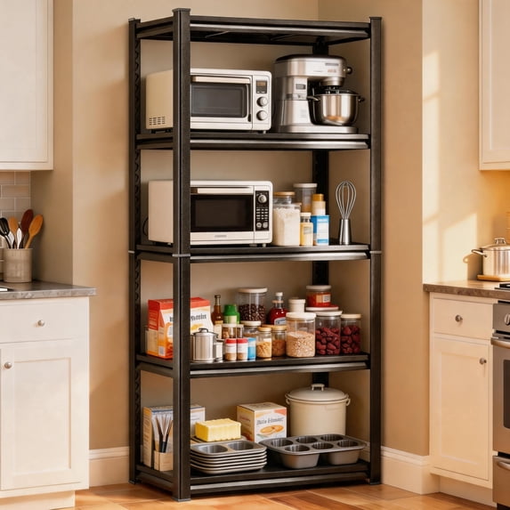 Black Metal 5 Tier Shelf, 72"H Garage Shelves, 40"W Adjustable Storage Shelving, 16"D Industrial Steel Rack, Tall Bookcase Shelves for Home Bedroom Garage Factory & Warehouse