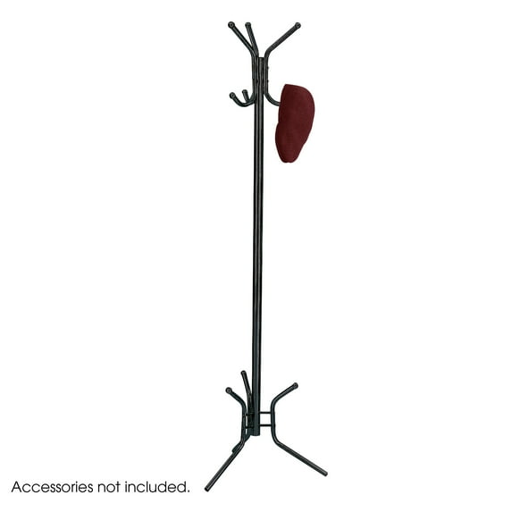 Black Metal 6-Hook Standing Coat Rack, Black