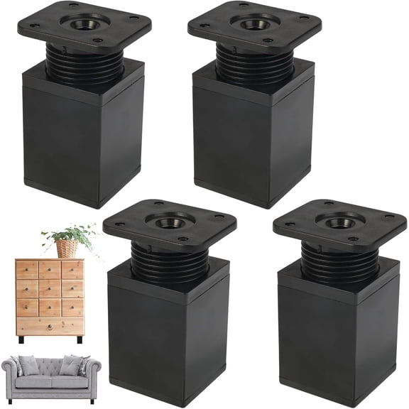Black Metal Adjustable Furniture Legs with Leveling Feet for Sofa Cabinet Table Desk 4 pack