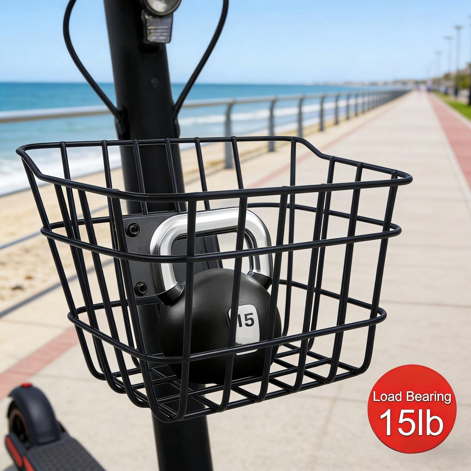 Black Metal Anti-Sag Front Bicycle Basket for Scooters