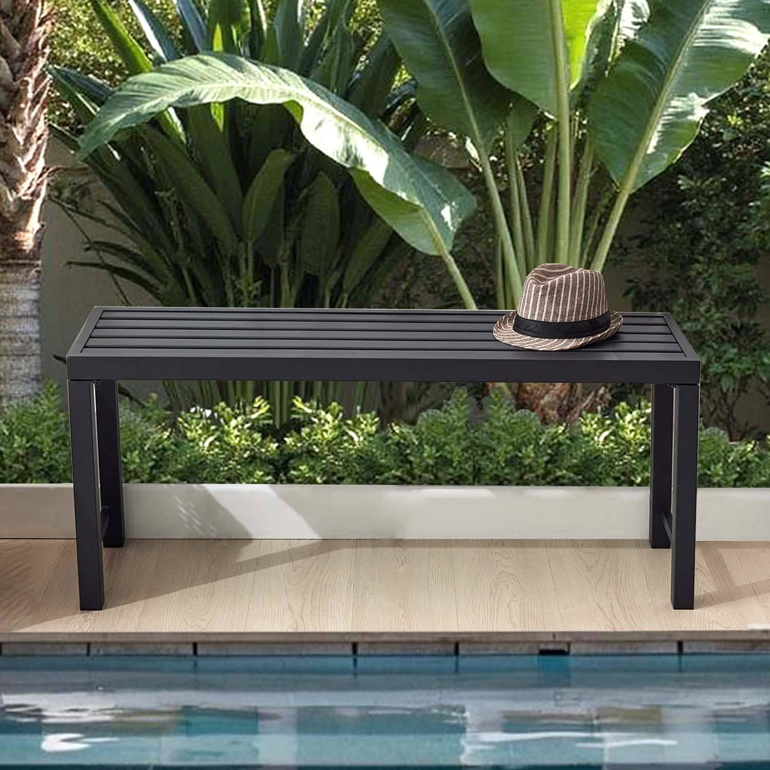 Black Metal Backless Outdoor Bench for Patio, Garden, Porch, and ...