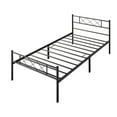 thumbnail image 1 of Black Metal Bed Frame with Headboard Mattress, Slatted Bed with Mattress Foundation, Base for Apartment, Home, Bedroom, Dorm, Indoor, Twin Size, 1 of 5