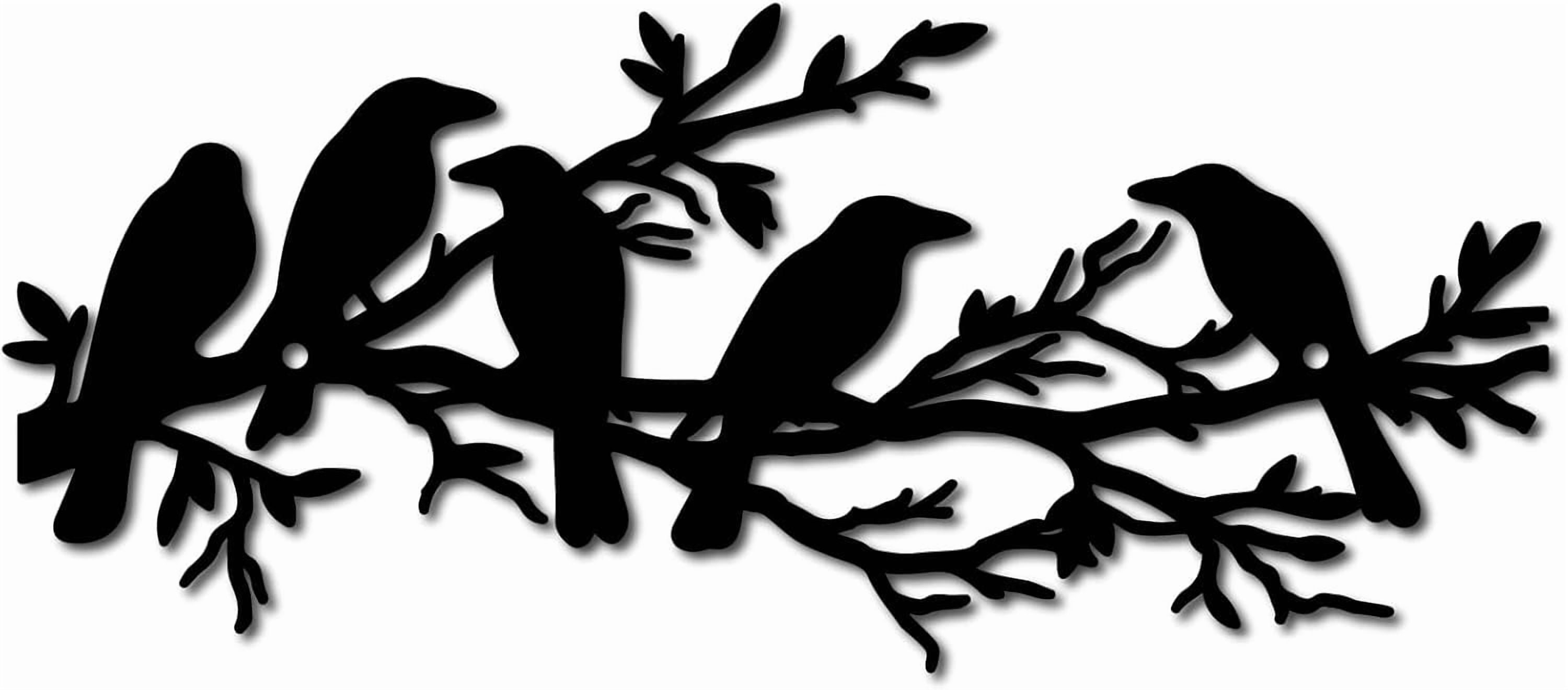 Black Metal Bird Wall Decor Black Wall Sculpture Iron Branch Leaf ...