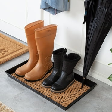 Black Metal Boot Tray with Tan & Black Coir Insert