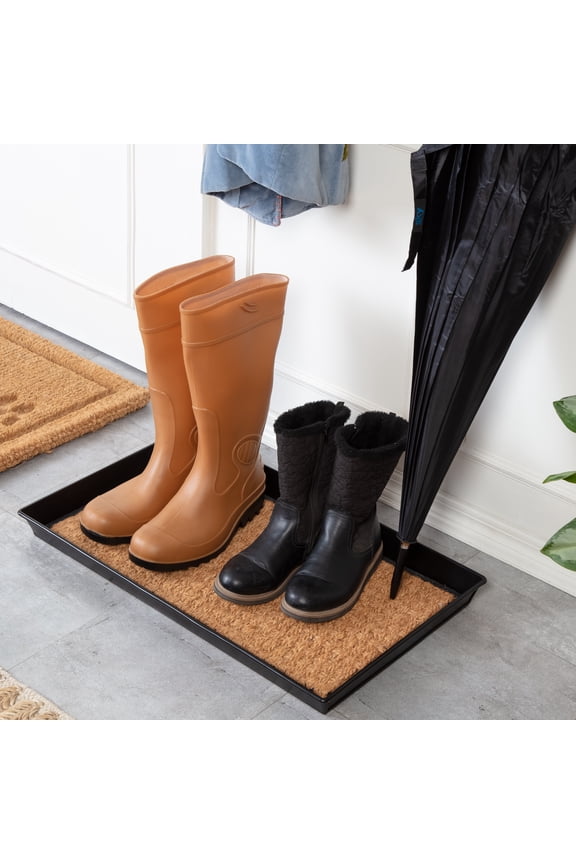 Black Metal Boot Tray with Tan Coir Insert