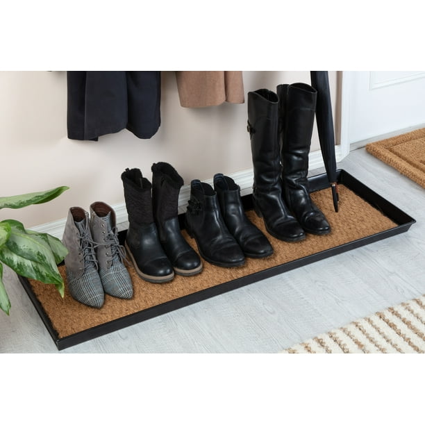 Black Metal Boot Tray with Tan Coir Insert - Walmart.com