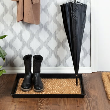 Black Metal Boot Tray with Tan & Khaki Coir Insert