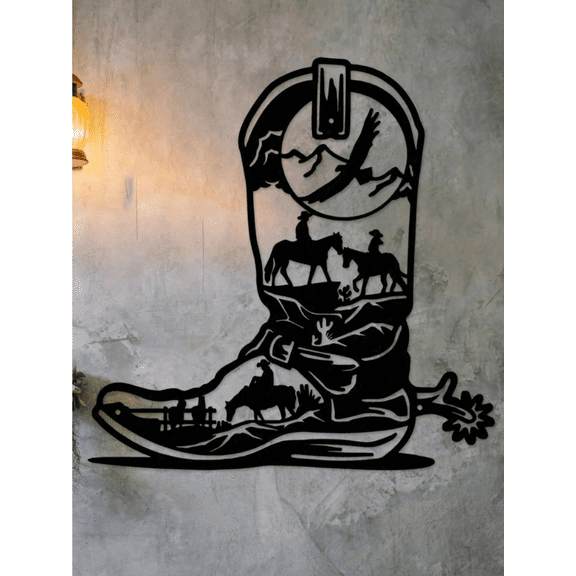 Black Metal Boot Wall Art Sculpture for Indoor and Outdoor Home Decor, Unique Rustic with Pick-Up Option Available