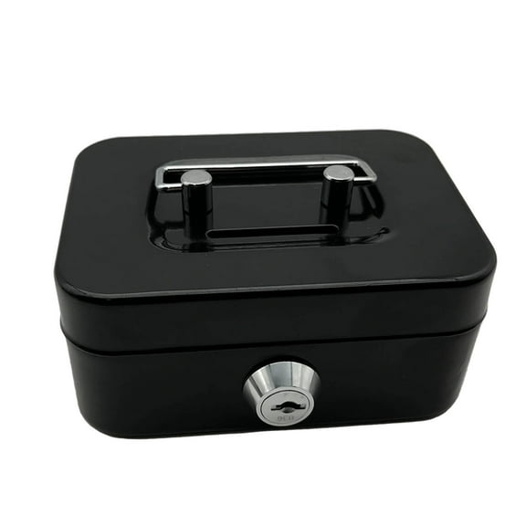 Black Metal Box Cash Box Storage Small With Lock and Key Organizer for Money Kids Toys Valuables Portable With Handle