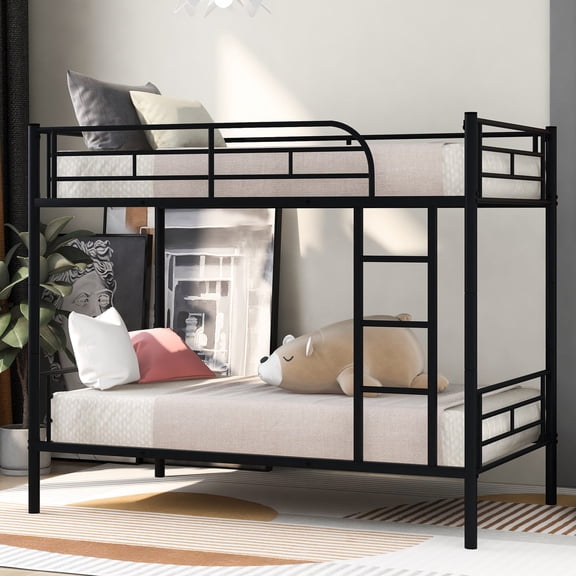 Black Metal Bunk Bed - Solid Stability - Ideal for Growing Family - Sleep Safely