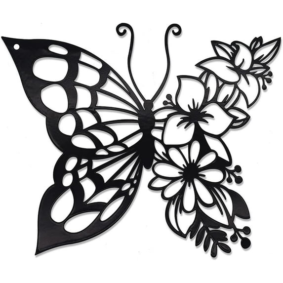 Black Metal Butterfly Wall Art Wall Decor Wall Sculpture Wall Hanging, Steel Metal Line Art, for Living Room Bedroom,1pack Large,F174622