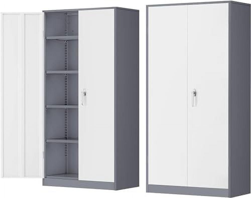 STANI 72" Tall Heavy-Duty 2-Door Metal Garage Storage Cabinet - 5 Adjustable Shelves, Lockable, 900lb Capacity (Black/Grey)