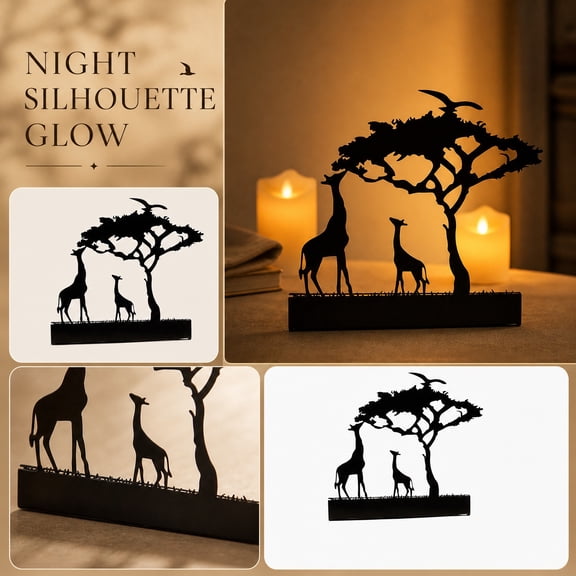 Black Metal Candle Holder 10X6 Inch Giraffe Silhouette Safari Decor for Table Mantel Home Party Housewarming Gift 1 Pack