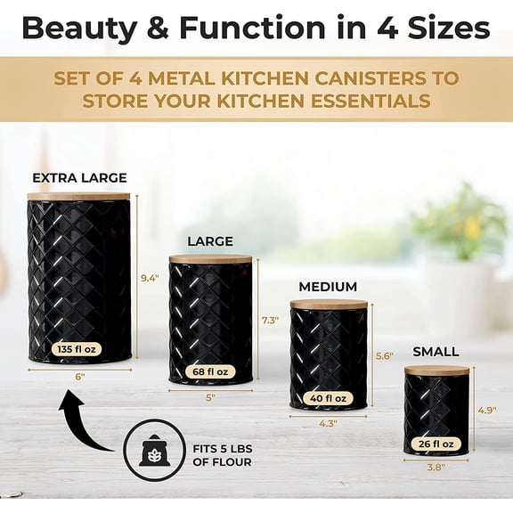 ®   Black Metal Canister Set for the Kitchen Counter