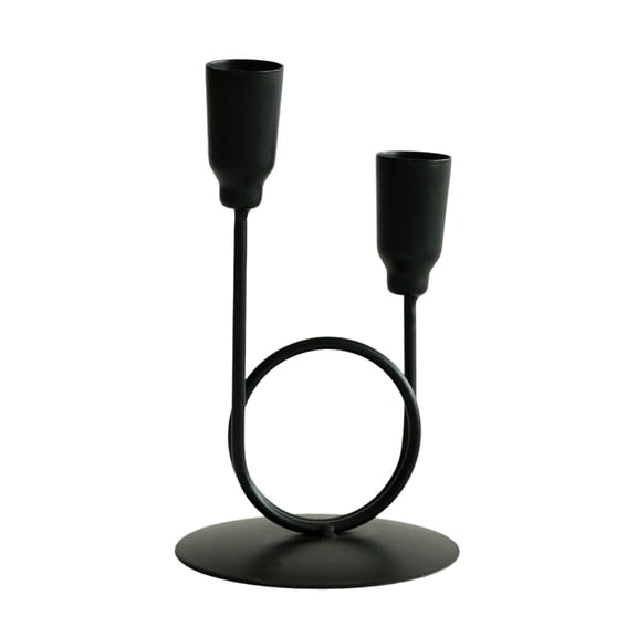 Black Metal Circular Ring Two Head Candlestick With Wrought Iron Build For Scandinavian Decor 6.1X3.5X2.0 Inches