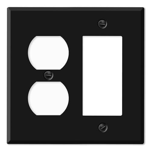 Black Metal Combination Wall Plate, Matte Black Duplex Receptacle / Rocker Switch Cover, 2-Gang Standard Size, 4.5" x 4.56", GFCI Duplex Wall Plate, Made In USA, Corrosion Resistant, Matching Screws