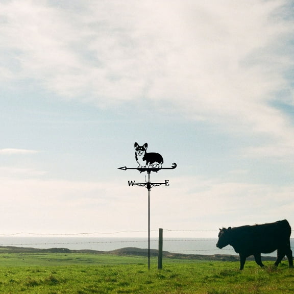 Black Metal Corgi Weathervane for Outdoor Roof Mount - Vintage Iron Wind Vane, Rust-Resistant Farmhouse Patio Garden Decor, Unique Animal Wind Spinner for House & Yard