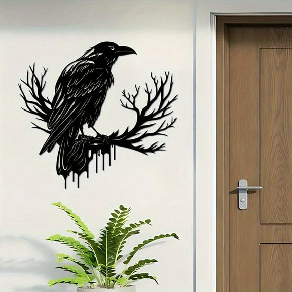 Black Metal Crow Wall Art Decor. Iron Silhouette Bird Wall Hanging Home Decor Sculpture for Living Room. Also Suitable for Art Galleries and Nature-themed Cafes.