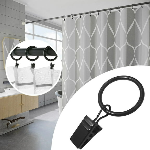 Black Metal Curtain Rings with Clips 40 Pack, Heavy Duty Drapery Hooks for 1 Inch Rods, Smooth Gliding Rustproof Curtain Clip Rings for Drapes Valances Sheer Panels, Interior Home Decor