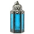 thumbnail image 1 of 12" Large Moroccan Lantern Candle Holder – Black with Blue Glass, Metal Decorative Lamp for Indoor or Outdoor Patio or Porch Use, Home Decor, Ramadan, Weddings, 1 of 6
