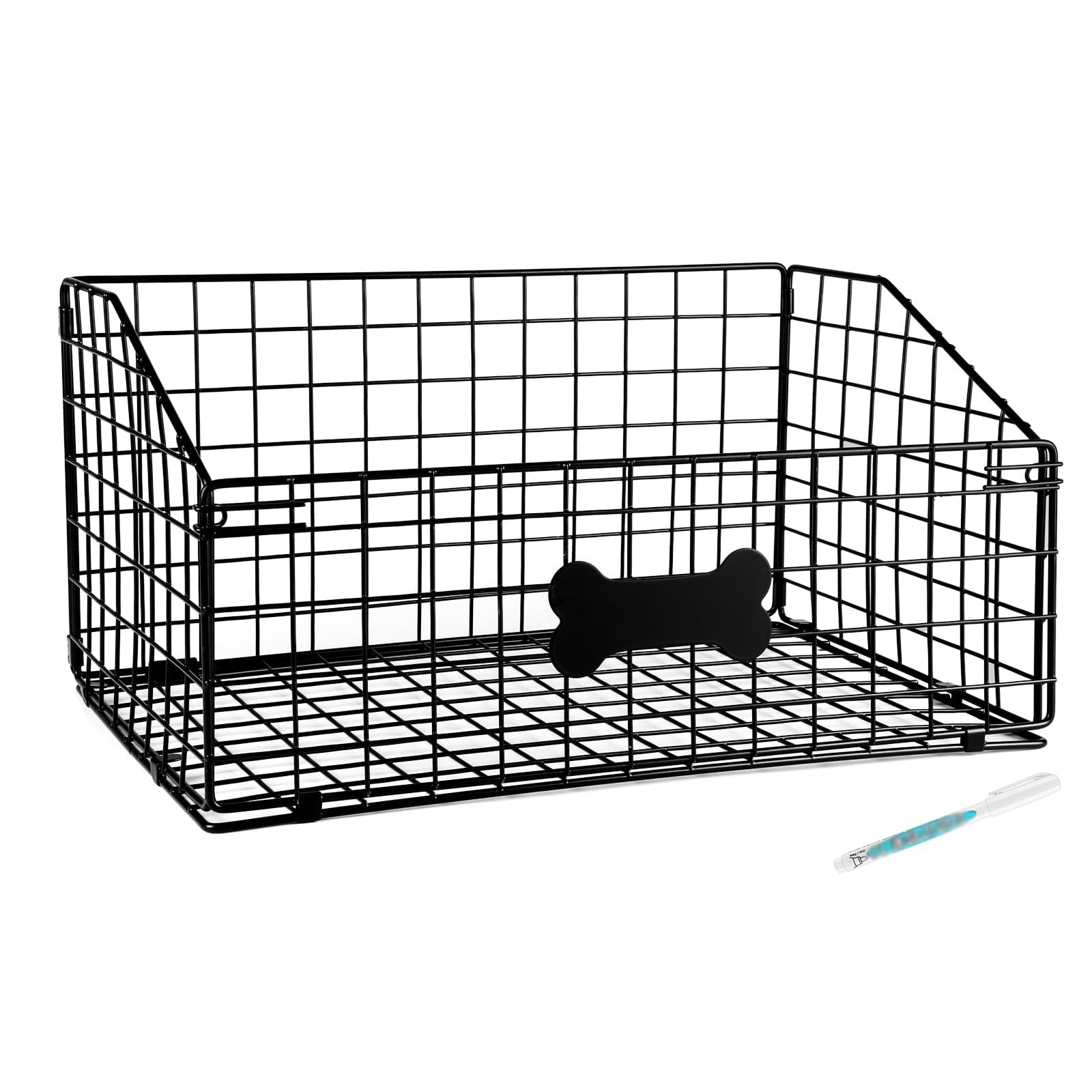 Black Metal Dog Storage Basket For Pet Toys, Food And Living Room Organization