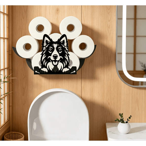Black Metal Dog Toilet Paper Organizer, Funny Animal Wall Mounted Toliet Tissue Holder Freestanding Storage Stand Extra 8 Rolls Bathroom Decoration Accessories