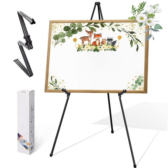 Black Metal Easel Stand for Art Exhibitions Weddings 63" Adjustable Height Folding Tripod Display Holder for Canvas Paintings Posters Welcome Signs Office Decor