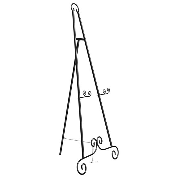 Black Metal Easel Stand with Decorative Scrolls, 46.5in Adjustable Art Display Easel for Chalkboard Menus, Wedding Signs, Paintings Indoor & Outdoor Use for Business, Events, Home Decor