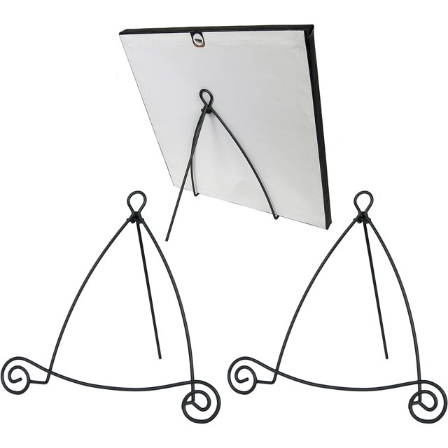 Black Metal Easels Set of 3 Swirling Scroll Design Wrought Iron Display Stands 9 Inch Tall