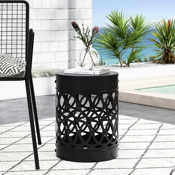 Black Metal End Table for Patio / Powder-coated, Weather-resistant