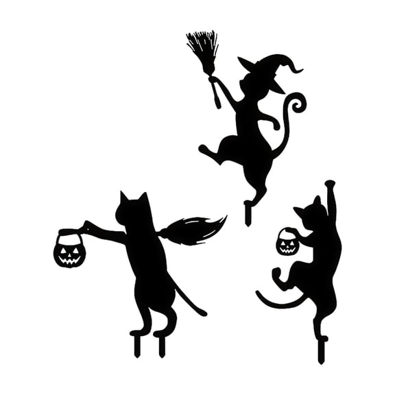 Black Metal Felines Statue Stakes Outdoor Ornament Easy Ground Installation For Patios Balcony Or Terraces