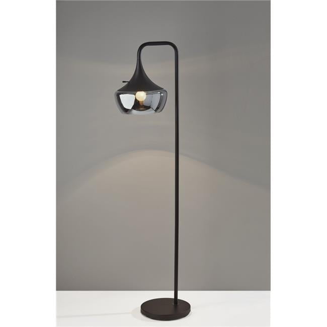 Black Metal 63.5'' Arched Floor Lamp with Smoked Mercury Glass Shade