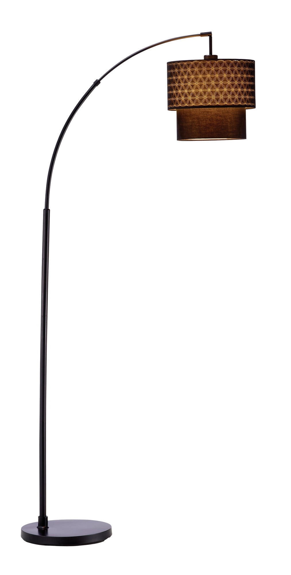 71" Black Metal Adjustable Arc Floor Lamp with Fabric Shade