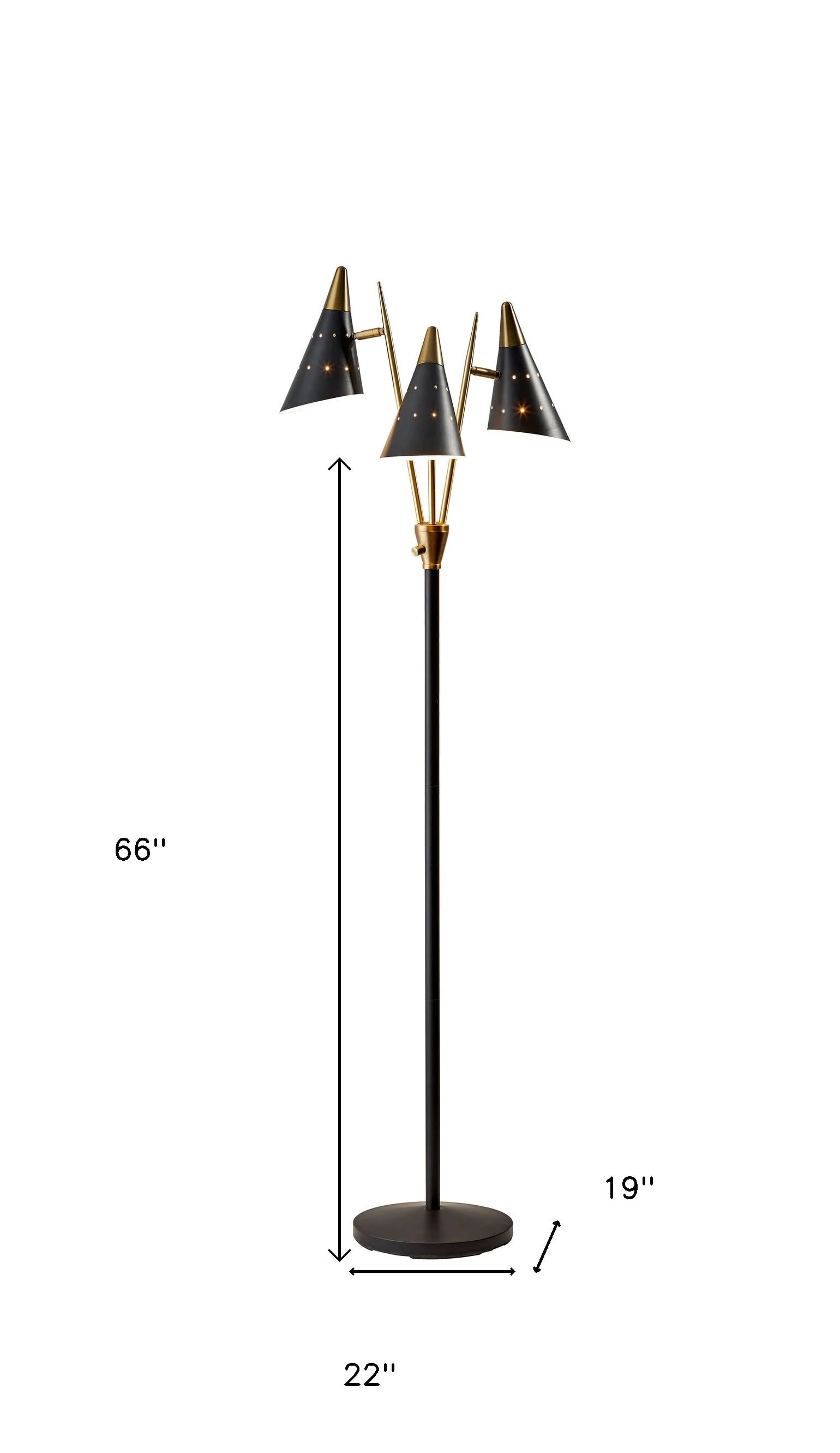 Mid-Century Modern Black Metal Floor Lamp with Antique Brass Accents