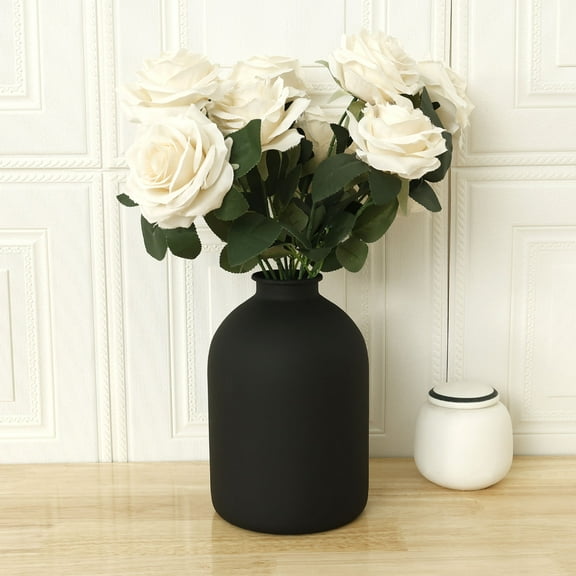 Black Metal Flower Container Smooth Solid Black Vase Matte Elegant Compatible Iron Metal Vase Home Decor for Living Room