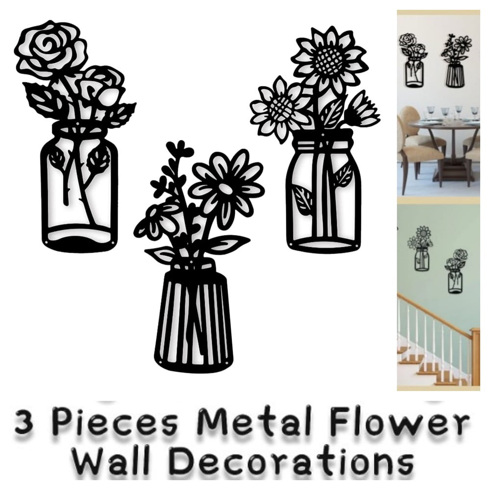 Black Metal Flower Wall Decor 3pc Black Metal Wall Sculpture Metal Floral Wall Decor Metal Wall