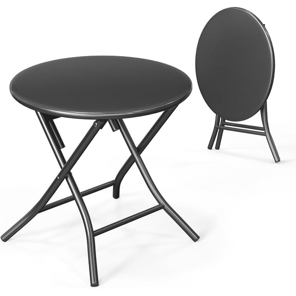 Black Metal Folding Patio Side Table, Portable Round Outdoor/Indoor Table for Balcony, Backyard, Porch & Patio