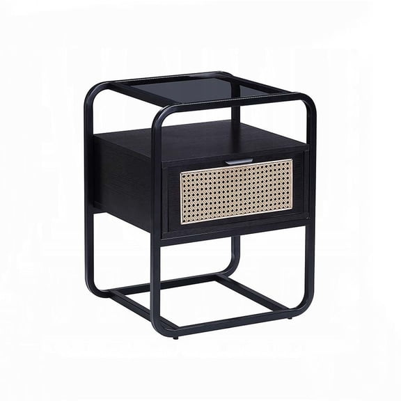 Black Metal Frame Accent Table With Tempered Glass And Storage Worth Modern Nightstand Organized