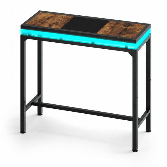Black Metal Frame LED Pub Table, Counter Height for Living Room Dining